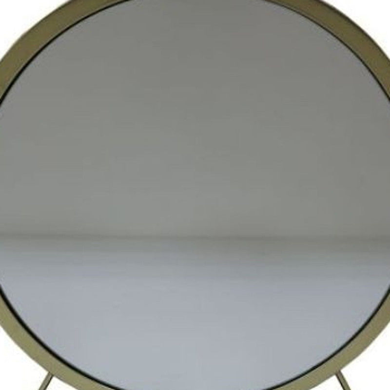 19" Round Framed Freestanding Mirror - Brass
