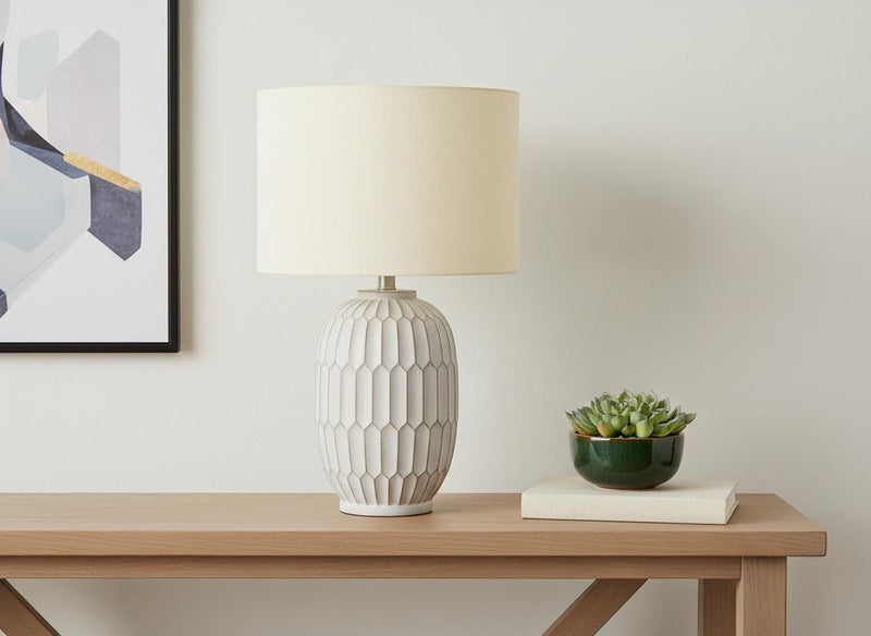 24" Geometric Table Lamp With Drum Shade - Cream