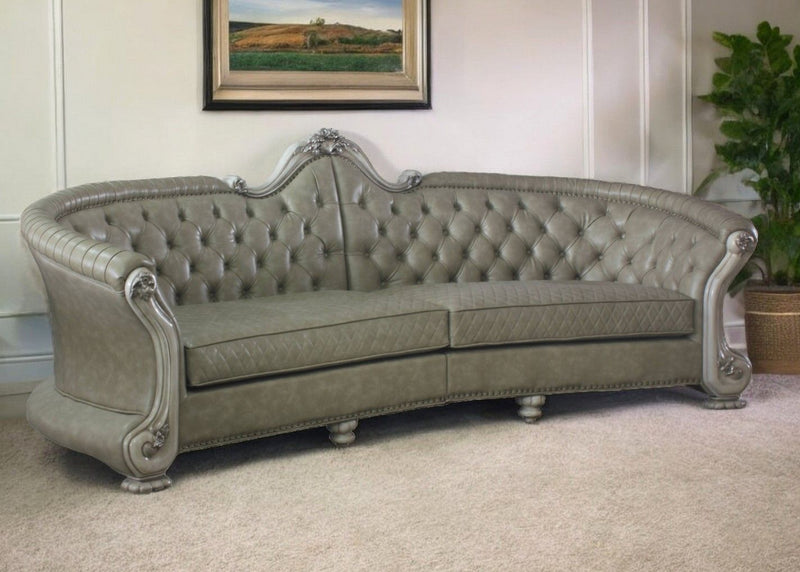 43" Faux Leather Sofa And Toss Pillows With White Legs - Bone