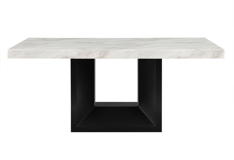 70" Faux Marble And Wood Pedestal Base Dining Room Table - White