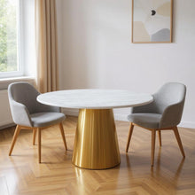 Load image into Gallery viewer, 54" Marble And Metal Pedestal Base Round Top Dining Room Table - Gray / White

