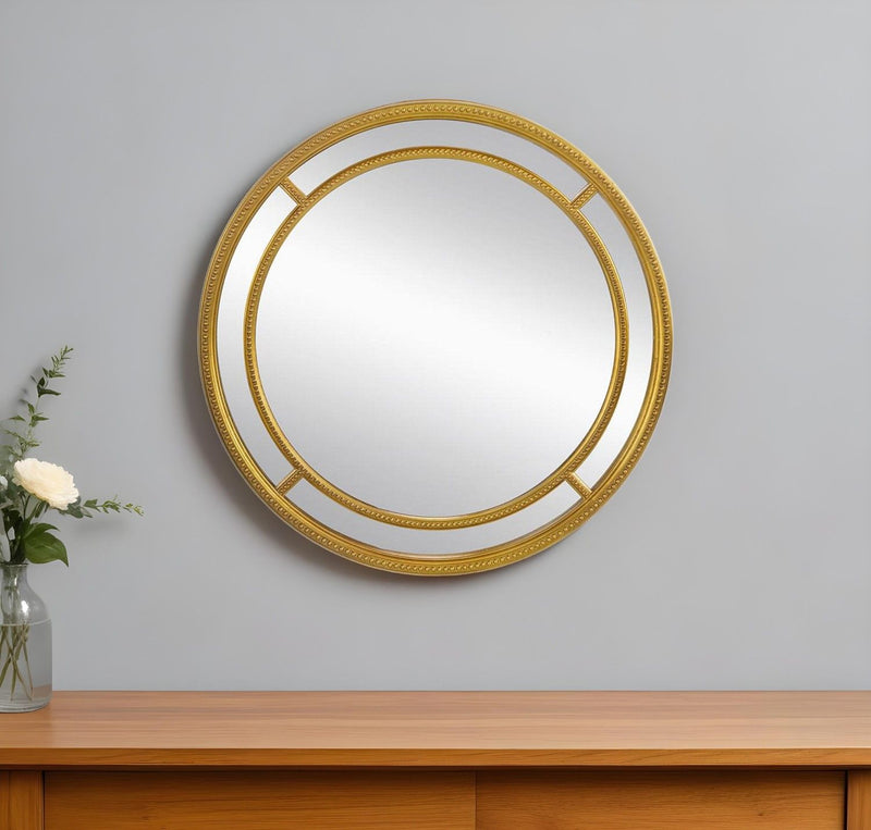 35" Geo Dot Round Double Frame Accent Mirror - Gold
