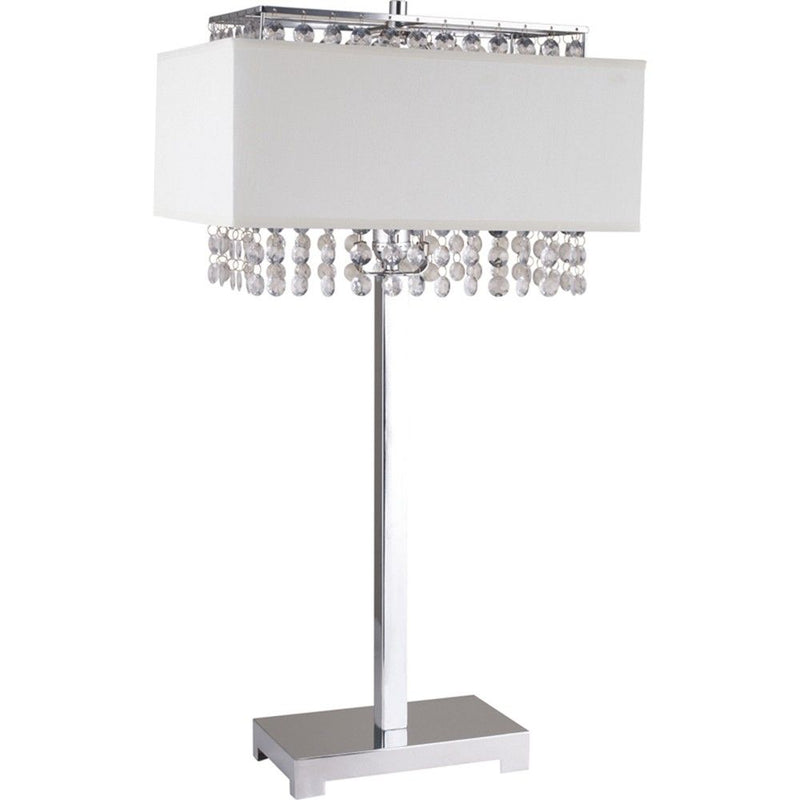 Table Lamp With Faux Crystals And White Rectangle Shade - Silver