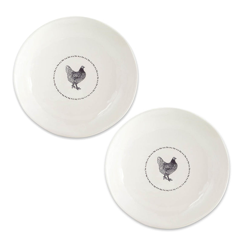 Cement Chicken Decorative Bowl (Set of 2) - White And Black