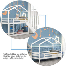 Load image into Gallery viewer, Twin Over Twin Bunk Bed with Roof, Slide and Ladder, White
