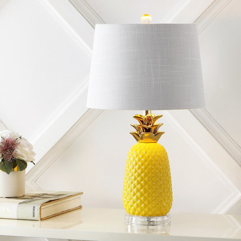 Pineapple Table Lamp With Globe Shade - Yellow