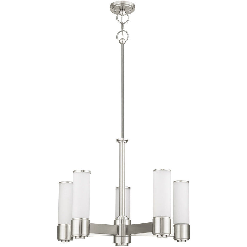 20" Five Light Dimmable Chandelier With Shades - Nickel