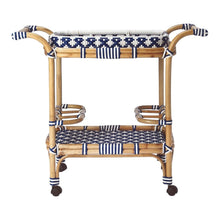 Load image into Gallery viewer, 35" Rolling Rattan Bar Cart - Blue
