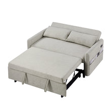 Load image into Gallery viewer, 55.1&quot; Pull Out Sleep Sofa Bed Loveseats Sofa Couch with Adjsutable Backrest, Storage Pockets, 2 Soft Pillows, USB Ports for Living Room, Bedroom, Apartment, Office, Beige (Old SKU WF307821AAA)
