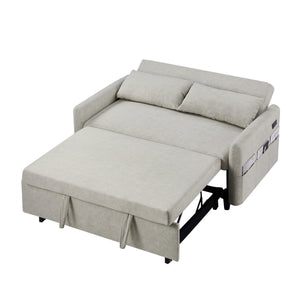 55.1" Pull Out Sleep Sofa Bed Loveseats Sofa Couch with Adjsutable Backrest, Storage Pockets, 2 Soft Pillows, USB Ports for Living Room, Bedroom, Apartment, Office, Beige (Old SKU WF307821AAA)