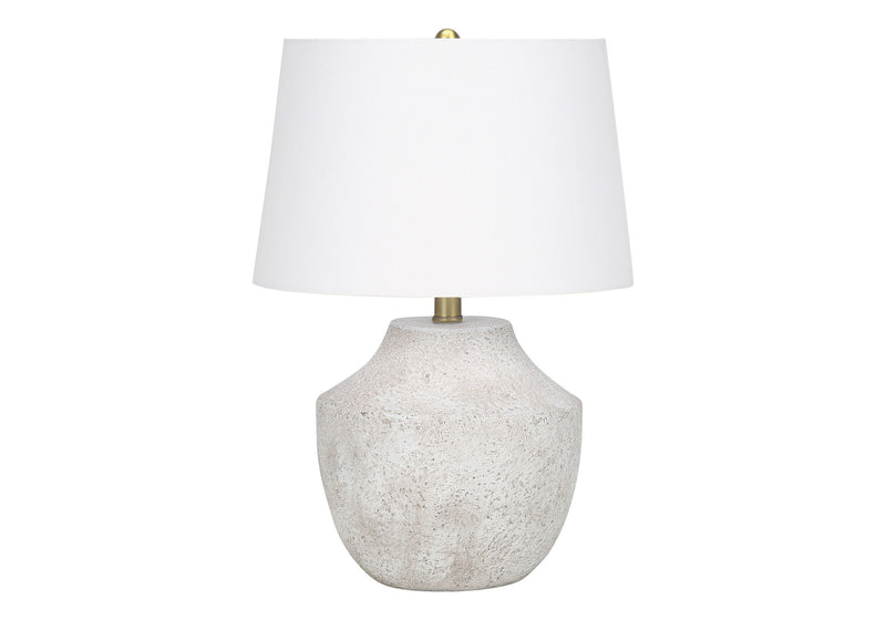 Concrete Urn Table Lamp With Empire Shade - Cream