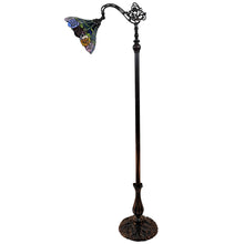 Load image into Gallery viewer, Traditional Shaped Floor Lamp With Blue Red And Yellow Flowers Stained Glass Dome Shade - Brown

