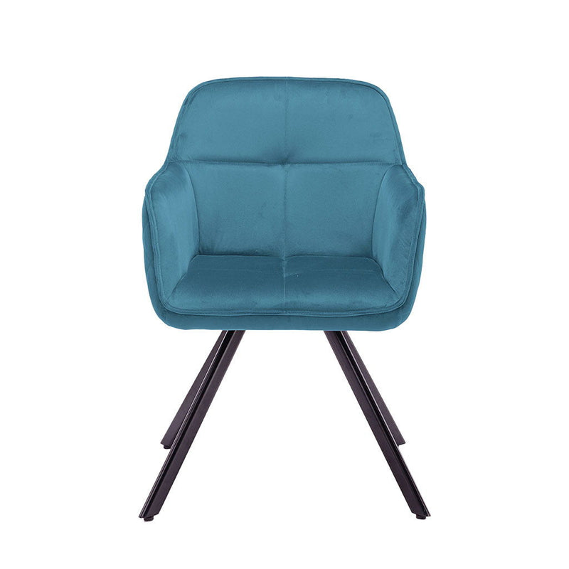 Tufted And Velvet And Metal Dining Arm Chair - Blue