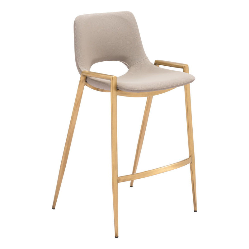 26" Faux Leather And Steel Low Back Counter Height Bar Chairs (Set of 2) - Beige / Gold