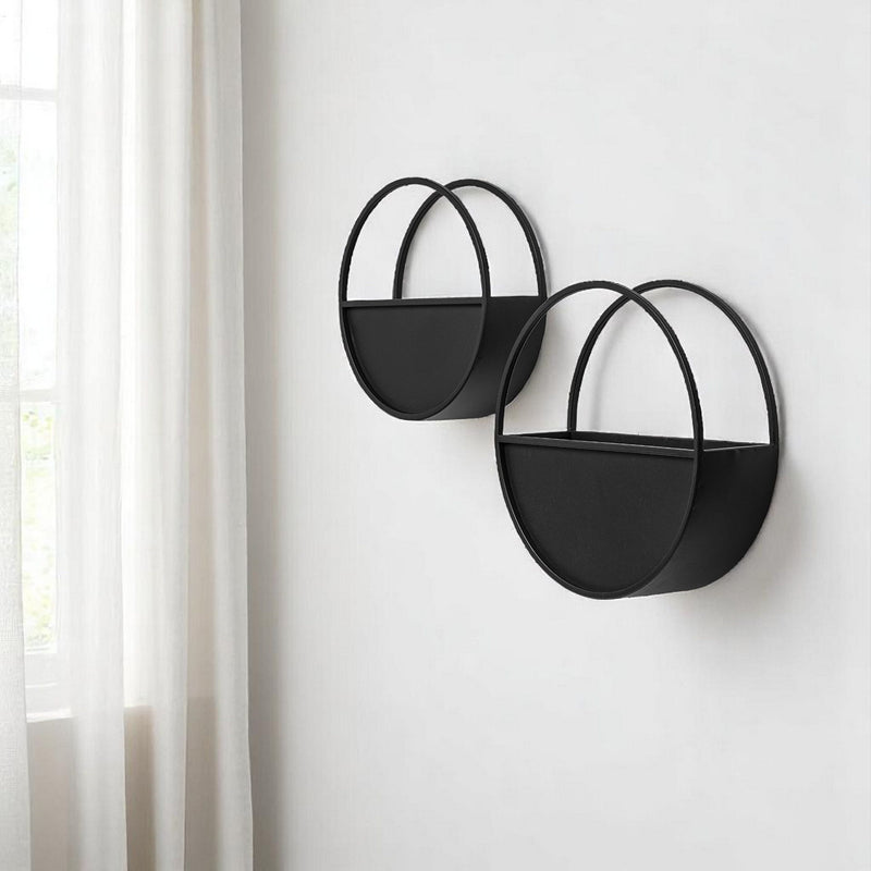 Round Hanging Planters (Set of 2) - Black