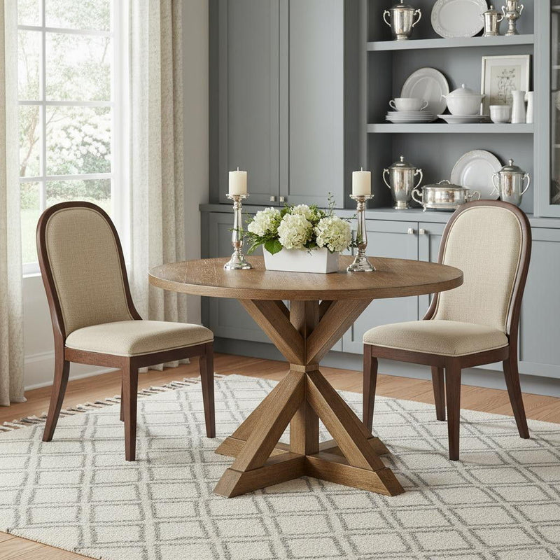 48" Wood Cross Leg Base Round Top Dining Table - Oak