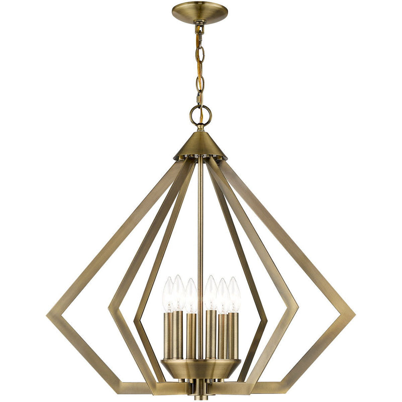 25" Six-Light Dimmable Chandelier With Shades - Antiqued Brass