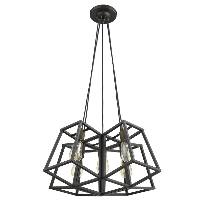 Lantern Five Light Metal Dimmable Chandelier - Bronze