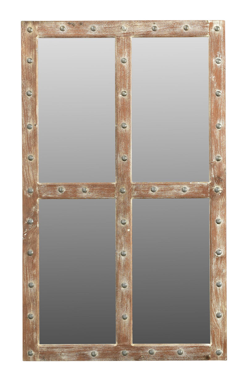 Light Solid Wood Windowpane Framed Accent Mirror - Brown