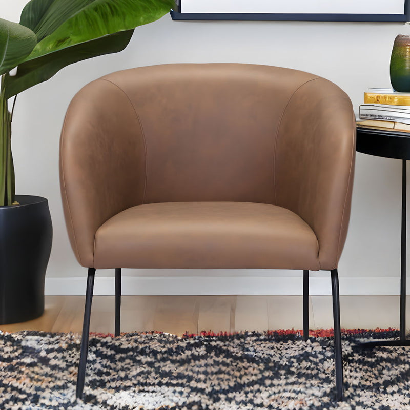 Faux Leather Barrel Chair - Brown And Black