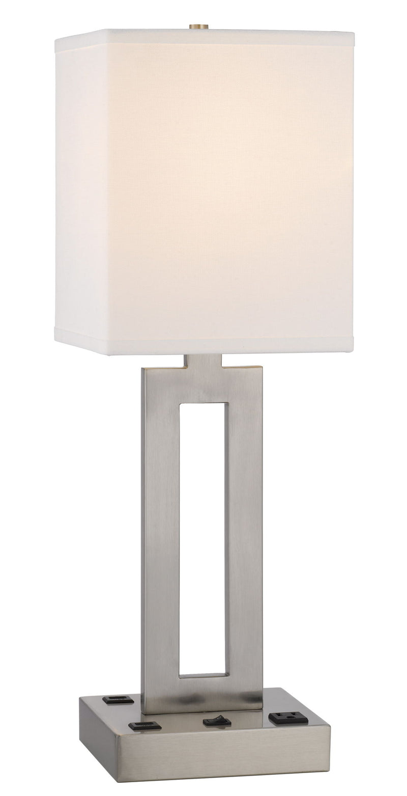 24" Metal Desk USB Table Lamp With White Drum Shade - Nickel