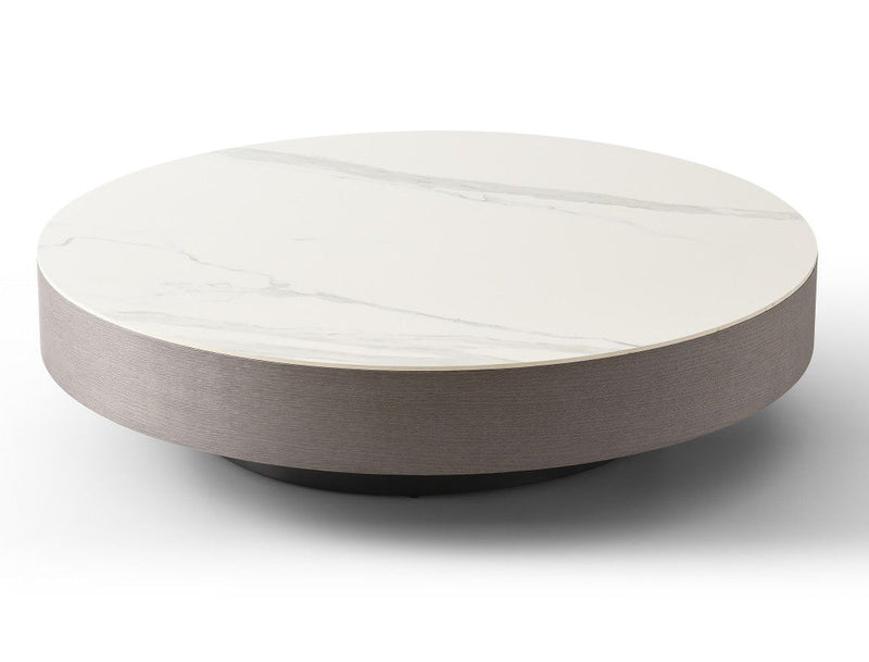 Ceramic Tile Solid Wood Round Pedestal Coffee Table - Gray