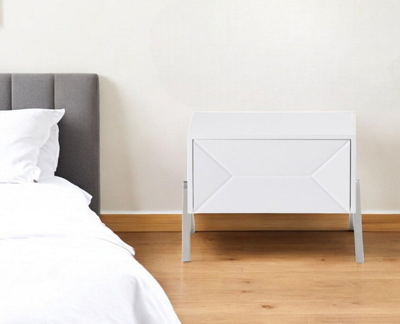 Modern Nightstand With One Drawer And Steel Legs - Silky White