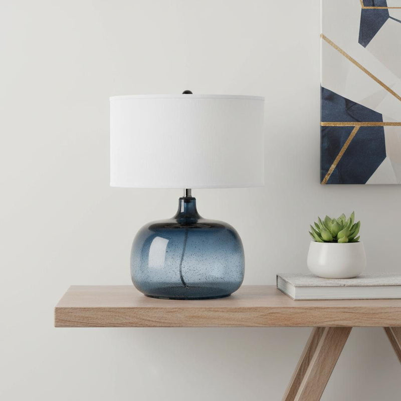 Glass Table Lamp With White Novelty Shade - Dark Blue