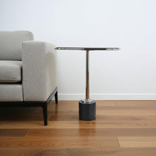 Load image into Gallery viewer, 22" Smoky Aluminum Glass And Marble Pedestal End Table - Black And Silver
