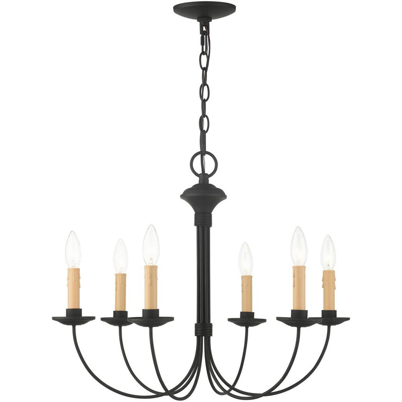 19" Six Light Dimmable Chandelier With Shades - Black
