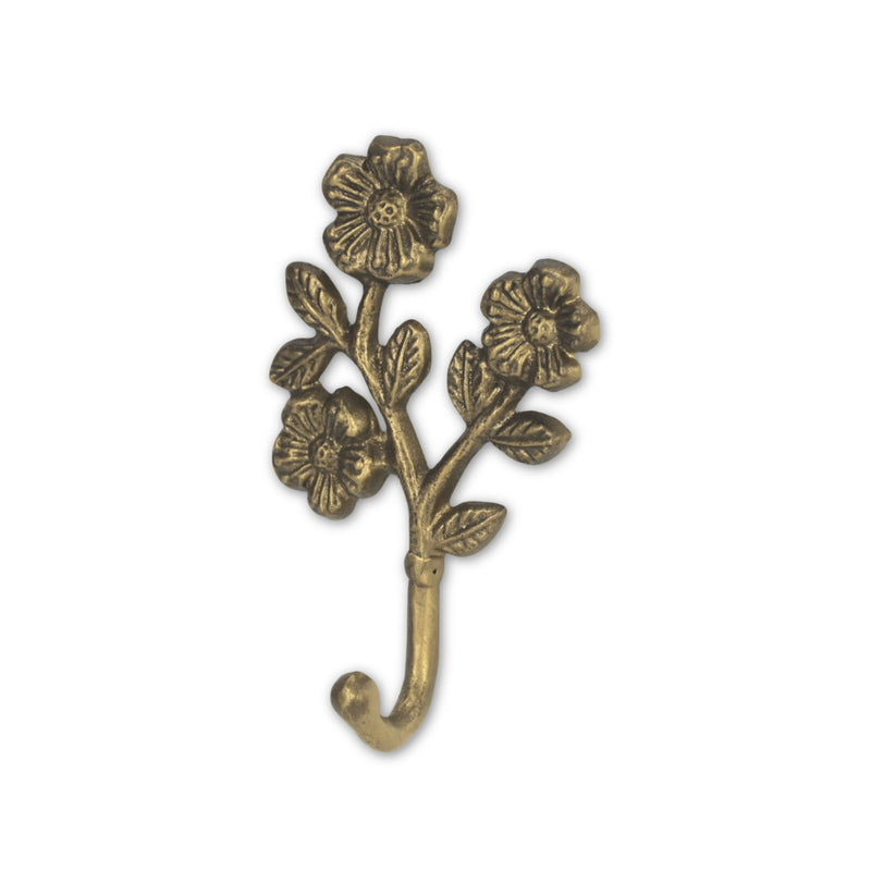 Cast Iron Flower Wall Hook - Antiqued Gold