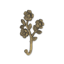 Load image into Gallery viewer, Cast Iron Flower Wall Hook - Antiqued Gold
