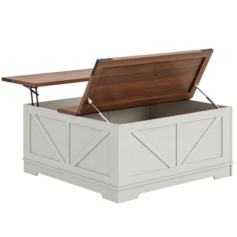 Lift Top Trunk Coffee Table With Two Shelves - Brown / White