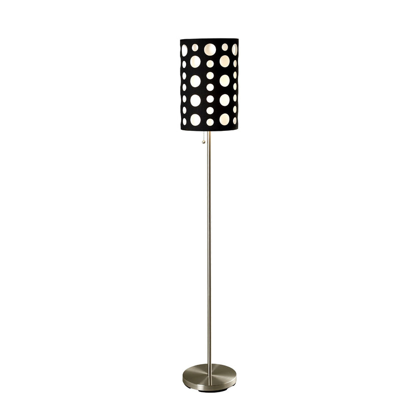 Steel Novelty Floor Lamp With Drum Shade - Silver / Black And White