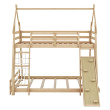 Load image into Gallery viewer, Twin over Queen House Bunk Bed with Climbing Nets and Climbing Ramp, Natural
