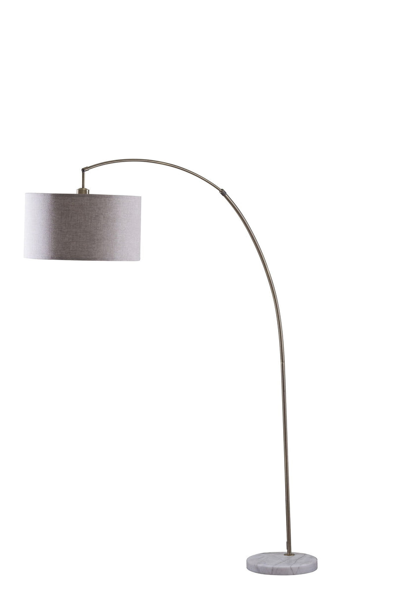 Arched Floor Lamp With Gray Drum Shade - Beige And Antique Gold