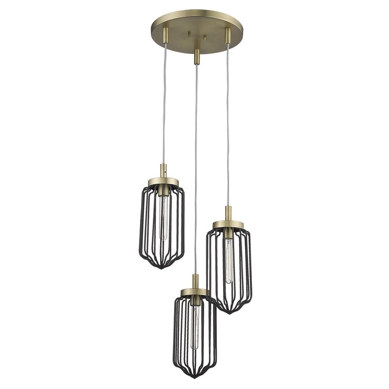 Caged Three Light Metal Dimmable Chandelier With Shades - Gold / Black