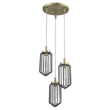 Load image into Gallery viewer, Caged Three Light Metal Dimmable Chandelier With Shades - Gold / Black
