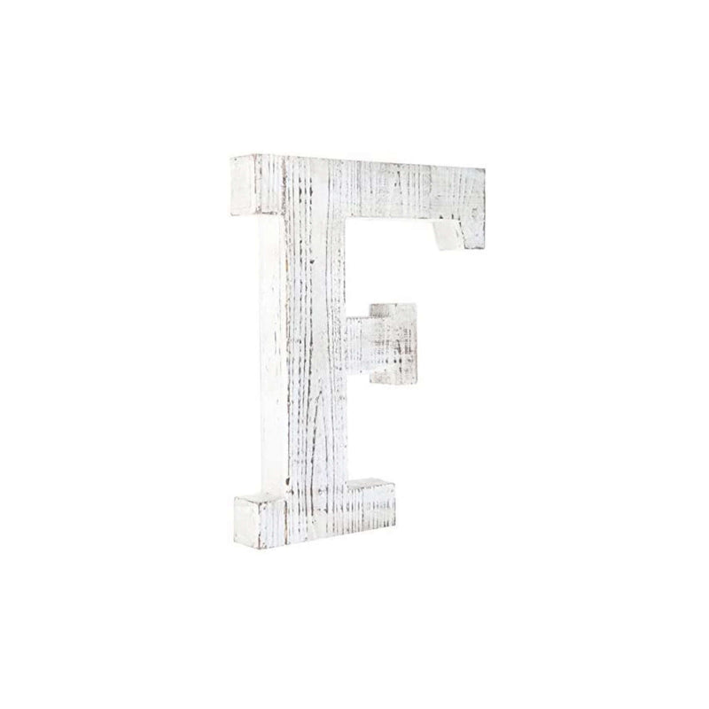 Wash Wooden Initial Letter F Sculpture - White