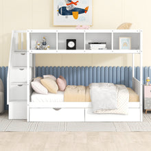 Load image into Gallery viewer, Twin over Full Bunk Bed with Shelfs, Storage Staircase and 2 Drawers, White
