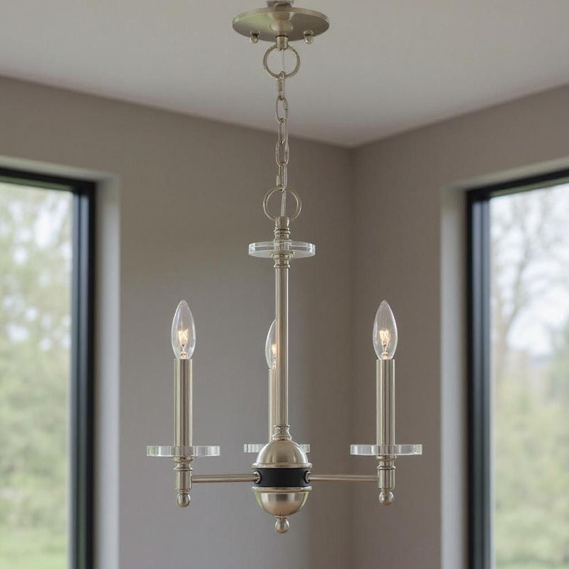18'' Three-Light Dimmable Chandelier With Shades - Nickel