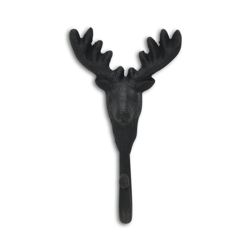 3" Cast Iron Deer Stag Wall Hook - Black