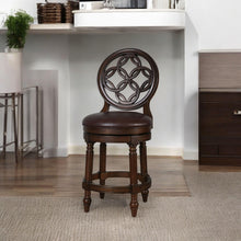 Load image into Gallery viewer, Faux Leather Solid Wood Counter Height Swivel Bar Chair - Dark Brown / Walnut
