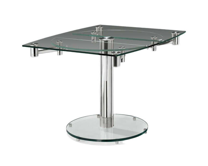 50" Glass And Metal Self-Storing Leaf Pedestal Base Dining Table - Clear