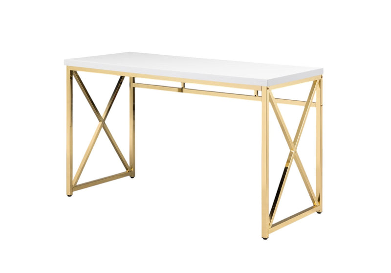 47" Wood And Metal Computer Desk - Gold