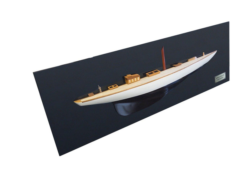 Hand Painted Shamrock V Yacht Half-Hull Model Boat - Black / White