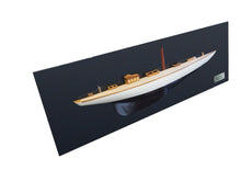 Load image into Gallery viewer, Hand Painted Shamrock V Yacht Half-Hull Model Boat - Black / White
