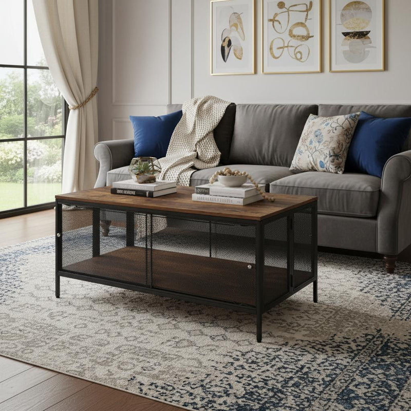 Rectangular Coffee Table With Shelf - Black And Antique Oak