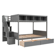 Load image into Gallery viewer, Twin over Full Bunk Bed with Shelfs, Storage Staircase and 2 Drawers, Gray
