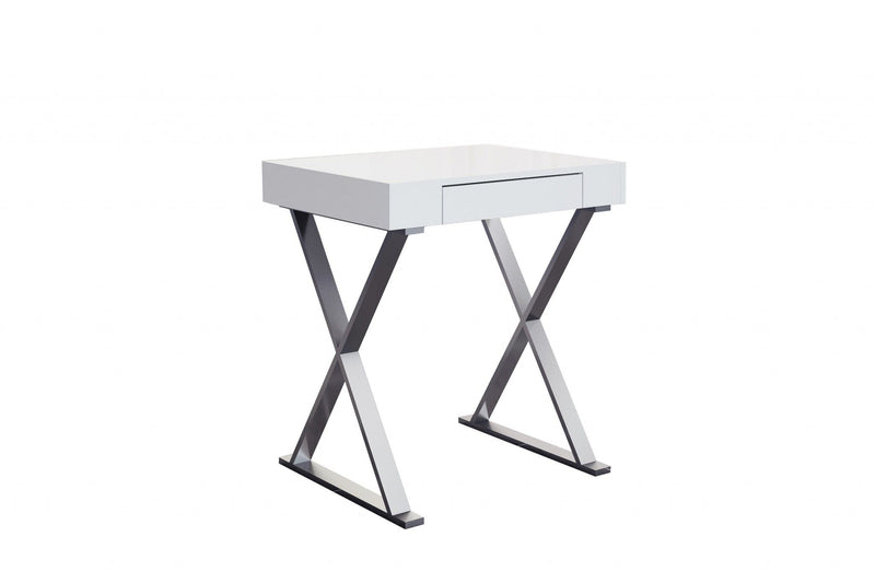 27" Writing Desk - White And Silver